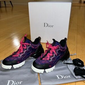 Christian Dior D-Connect Sneakers, Fireworks Print, Pink Purple, Size 37.5/7.5